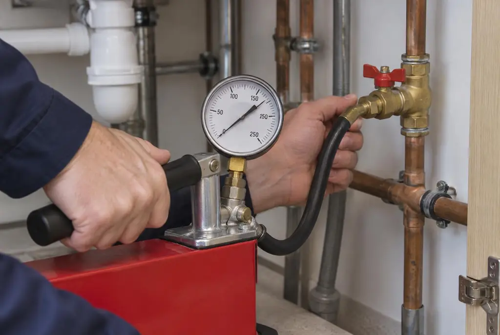 Lekdetectie Putten – druktest op een waterleiding met een manometer