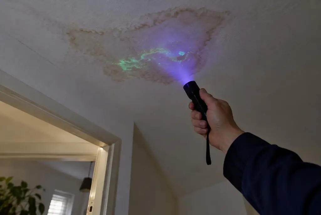 Lekdetectie Putten – kleurstof controleren op het plafond met uv-licht