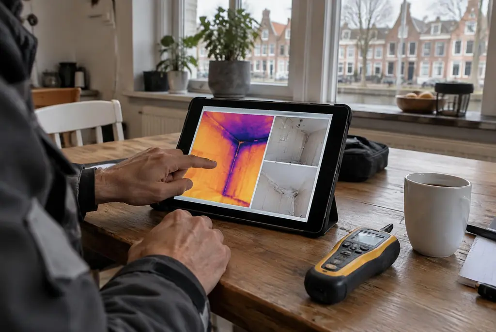 Lekdetectie Putten – lekdetectierapport met warmtebeelden en foto's op een tablet